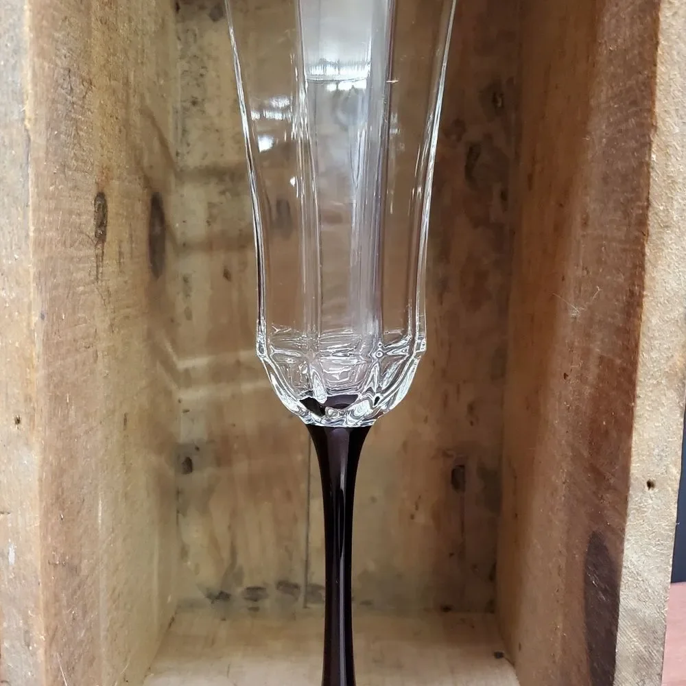 VTG France Luminarc Octime Black Stem Champagne Flutes Glasses Set of 4